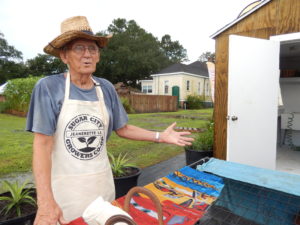 BCBS Foundation member with the greenhouse.